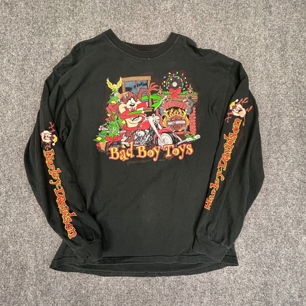 Vintage Harley Davidson 2002 Bad Boy Toys Looney Tunes Taz Long Sleeve Shirt L